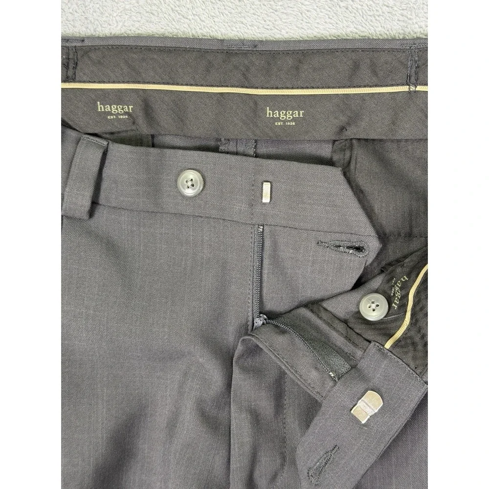 Haggar Dress‎ Pants Mens 34x29 Gray Pleated Straight Classic Fit Cuffed Mid Rise